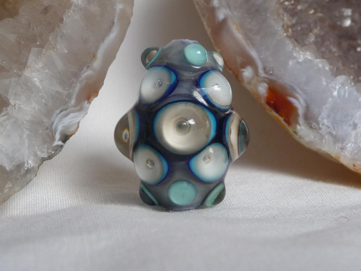 Handmade Glass Lampwork Bead - Blueberry Marble Bubble Dots Focal